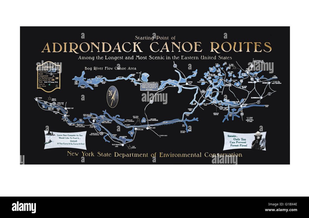 adirondack canoe map - Adirondack canoe route map Stock Photo - Alamy