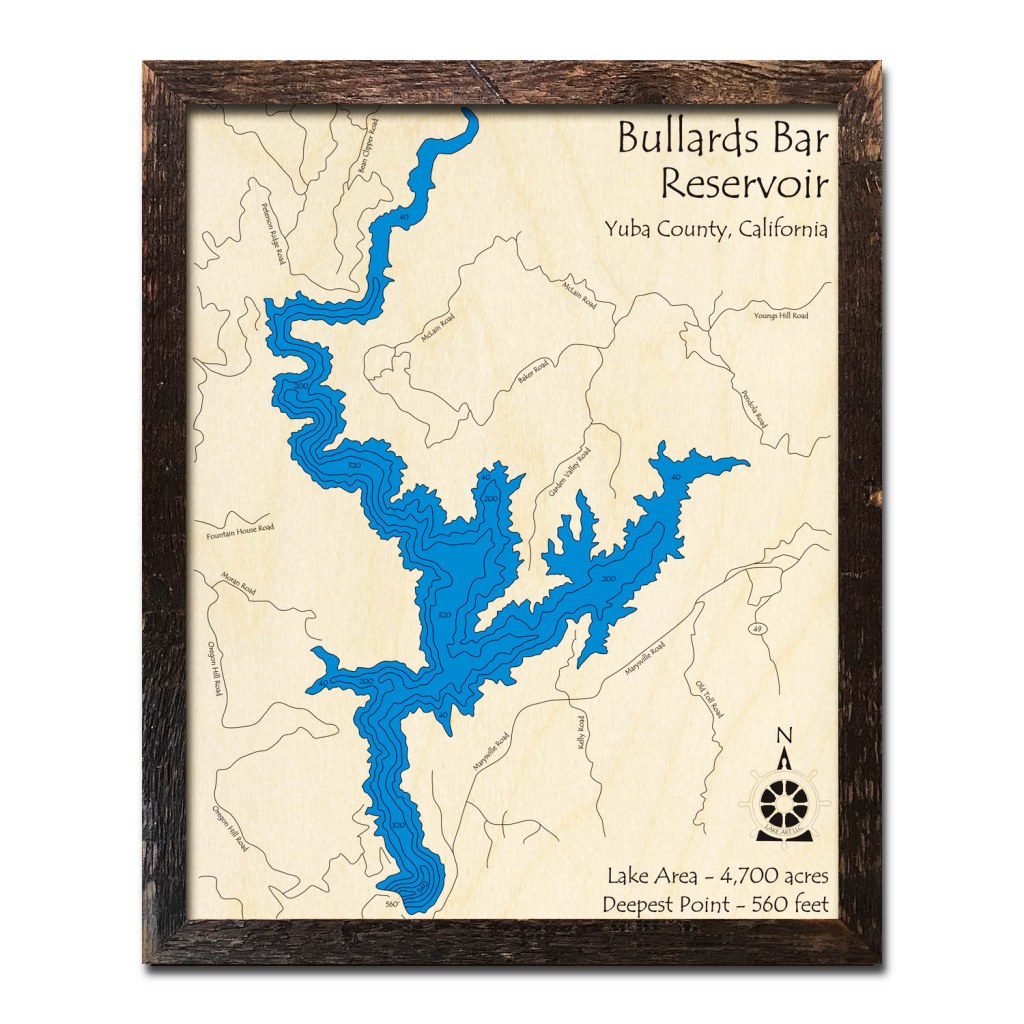 bullards bar map - Bullards Bar Reservoir, CA Nautical Wood Maps