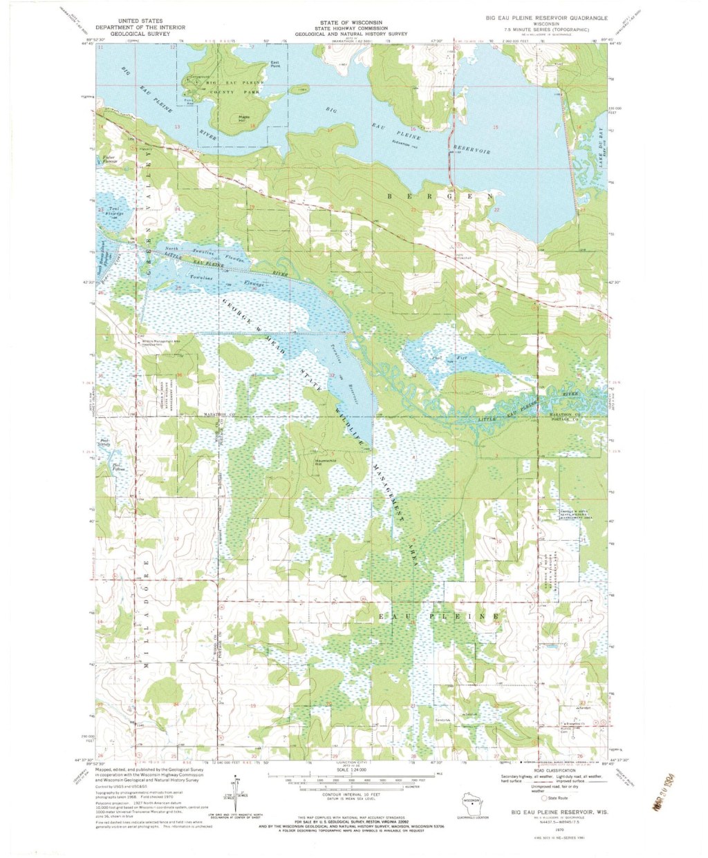 big eau pleine reservoir map - Classic USGS Big Eau Pleine Reservoir Wisconsin .