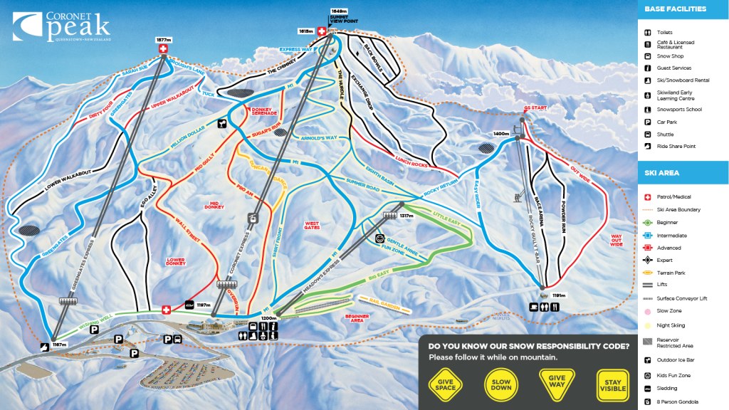 coronet peak trail map - Coronet Peak Ski Area - Coronet Peak  Ski New Zealand