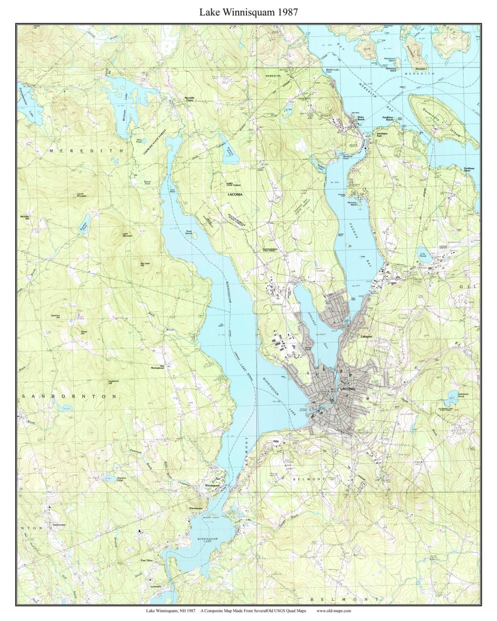 winnisquam lake map - Lake Winnisquam  - Custom USGS Old Topo Map - New Hampshire