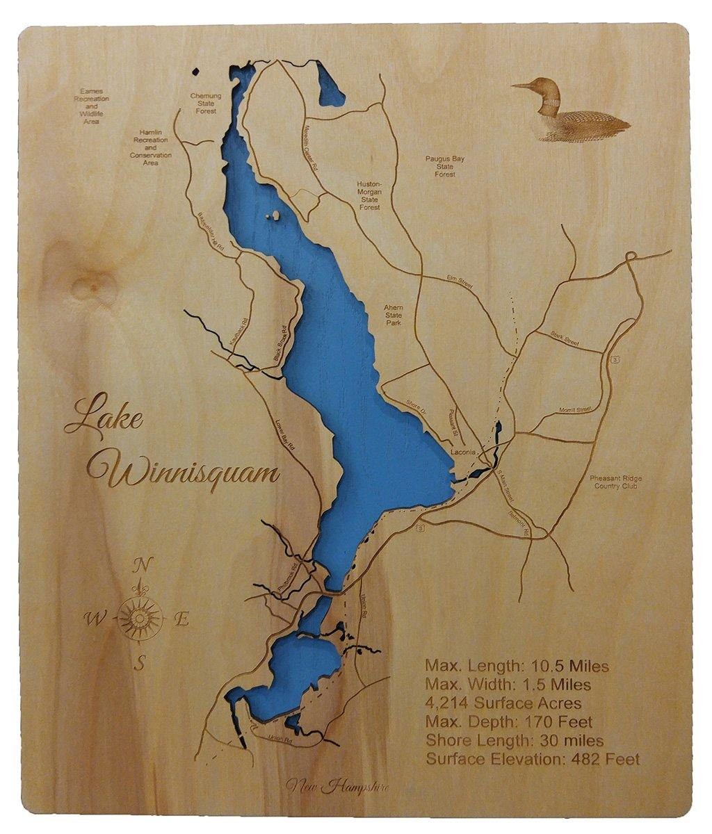 winnisquam lake map - Lake Winnisquam, New Hampshire - laser cut wood map