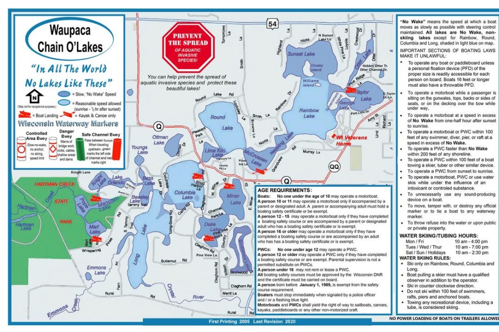 chain of lakes map waupaca - Lakes Map