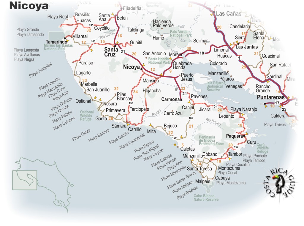 costa rica nicoya peninsula map - Map of the Nicoya Peninsula