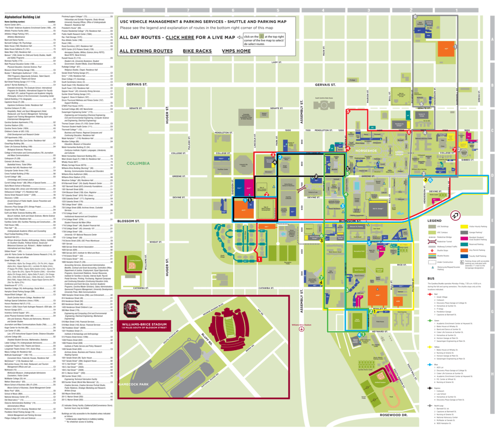 carolina coliseum classroom map - Shuttle & Parking Maps - University of South Carolina