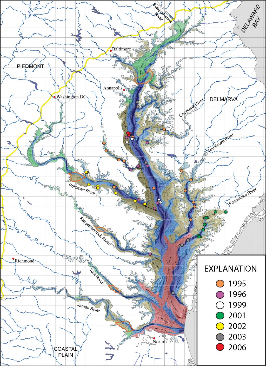 chesapeake bay topographic map - The Chesapeake Bay and Its Tributaries  U.S