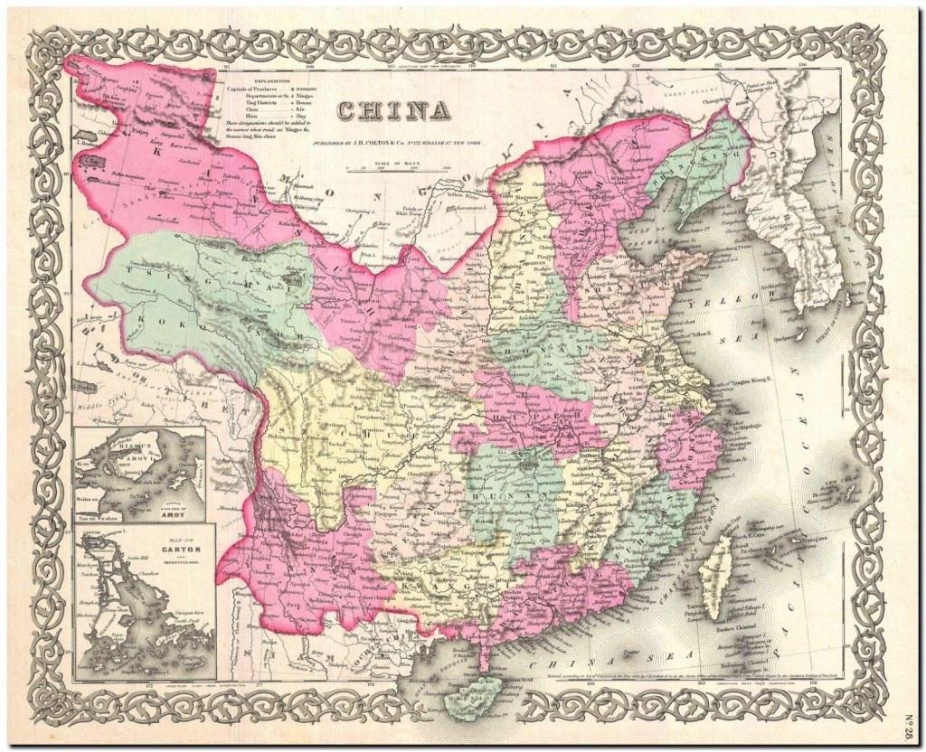 china map 1850 - Vintage Colton Map of China Decor Wall x Poster Print
