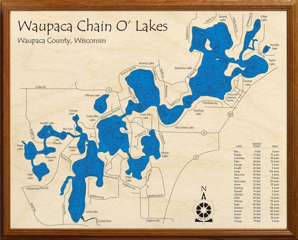 chain of lakes map waupaca - Waupaca Chain O